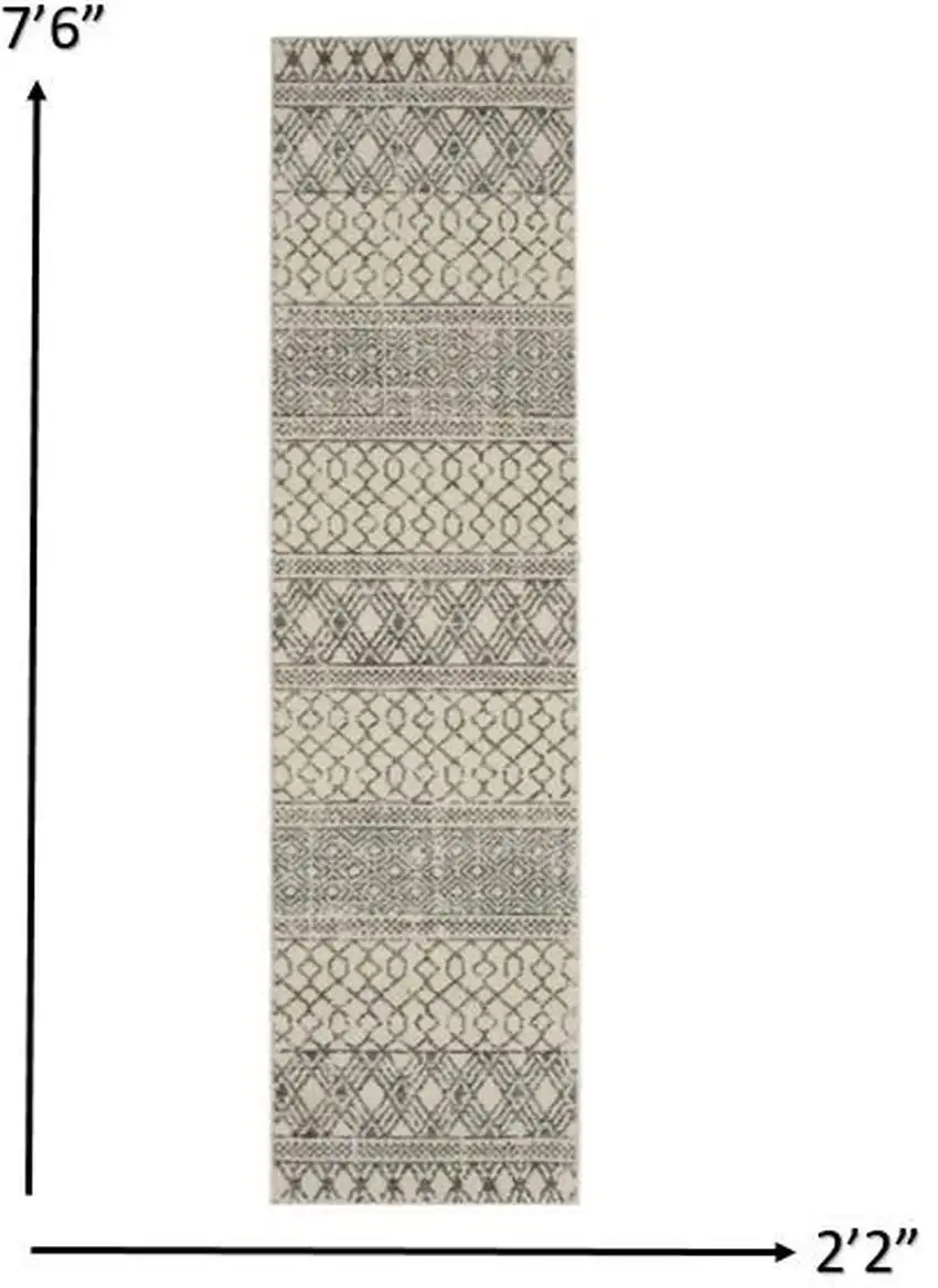 Ivory and Gray Geometric Runner Rug Photo 5