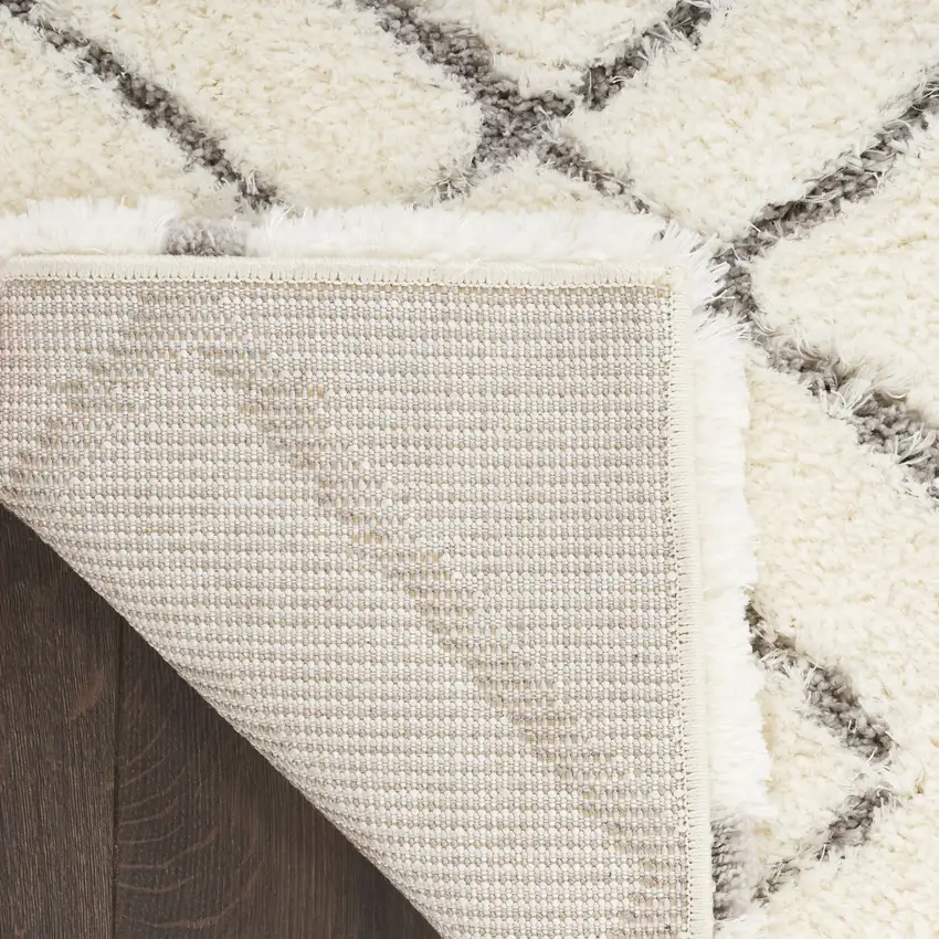 Ivory and Gray Geometric Shag Area Rug Photo 8