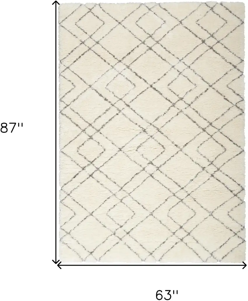 Ivory and Gray Geometric Shag Area Rug Photo 3