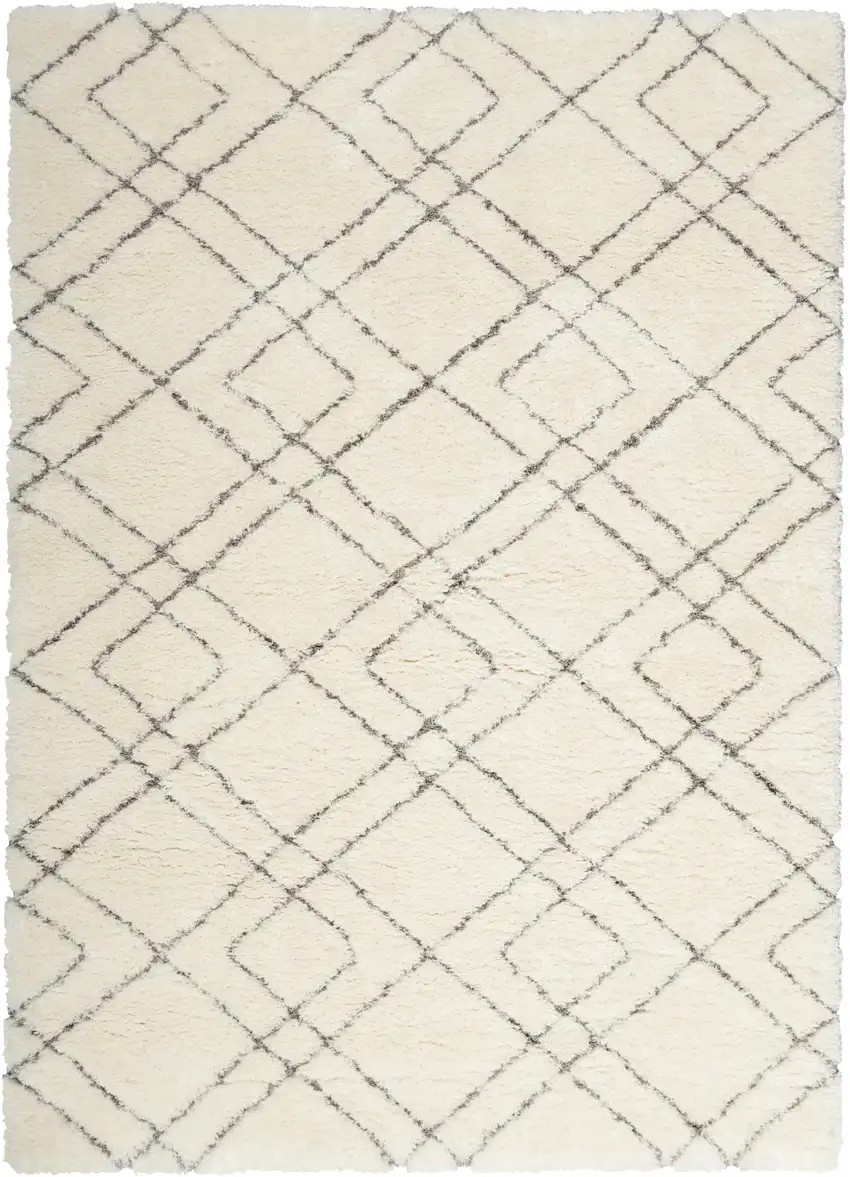 Ivory and Gray Geometric Shag Area Rug Photo 4