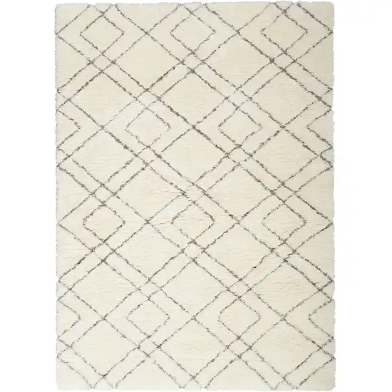 Ivory and Gray Geometric Shag Area Rug Photo 1