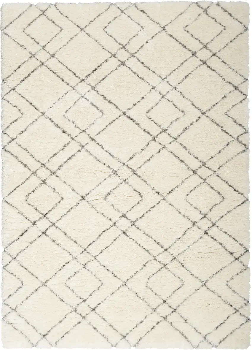 Ivory and Gray Geometric Shag Area Rug Photo 1
