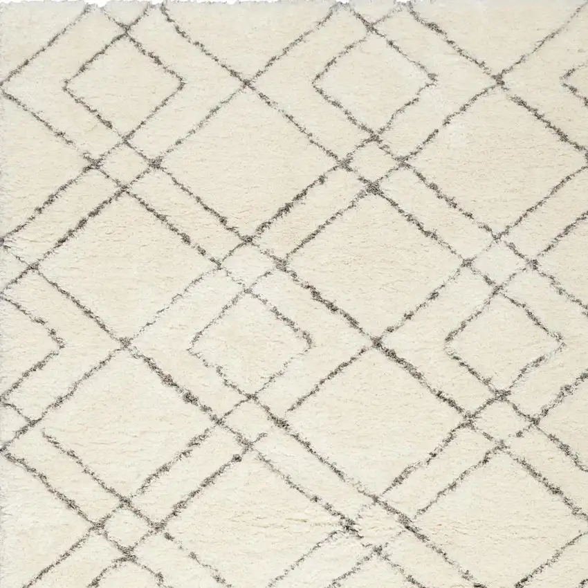 Ivory and Gray Geometric Shag Area Rug Photo 6