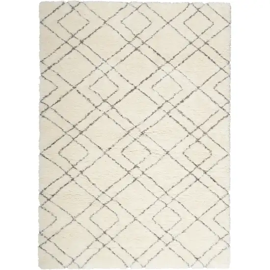 Ivory and Gray Geometric Shag Area Rug Photo 5