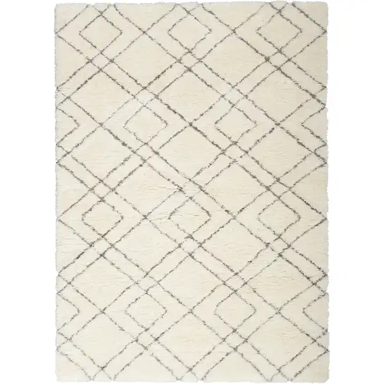 Ivory and Gray Geometric Shag Area Rug Photo 2