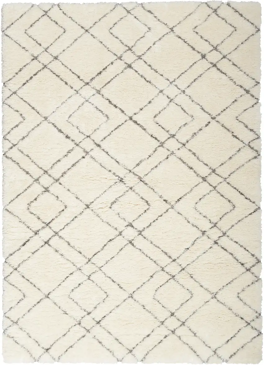 Ivory and Gray Geometric Shag Area Rug Photo 2