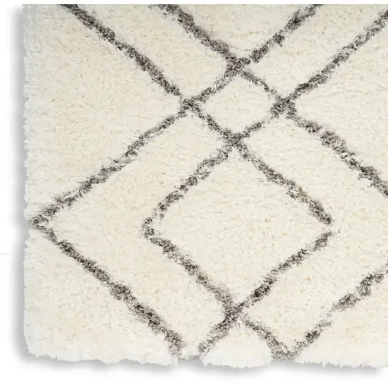 Ivory and Gray Geometric Shag Area Rug Photo 8