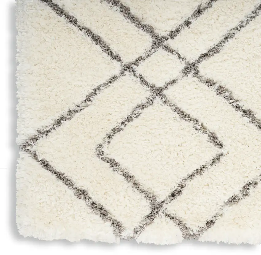 Ivory and Gray Geometric Shag Area Rug Photo 8
