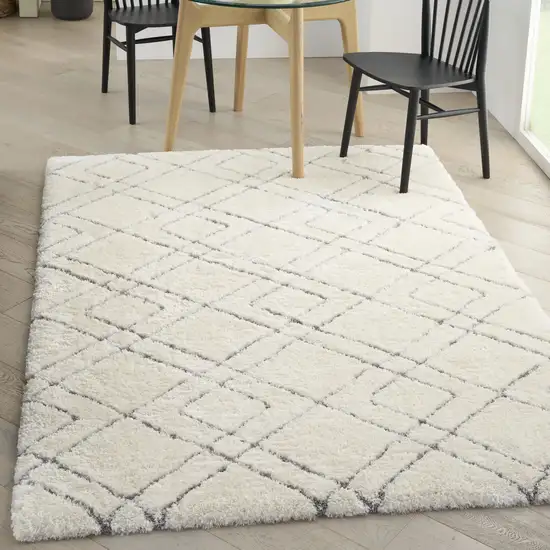 Ivory and Gray Geometric Shag Area Rug Photo 4