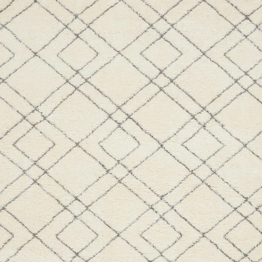 Ivory and Gray Geometric Shag Area Rug Photo 3