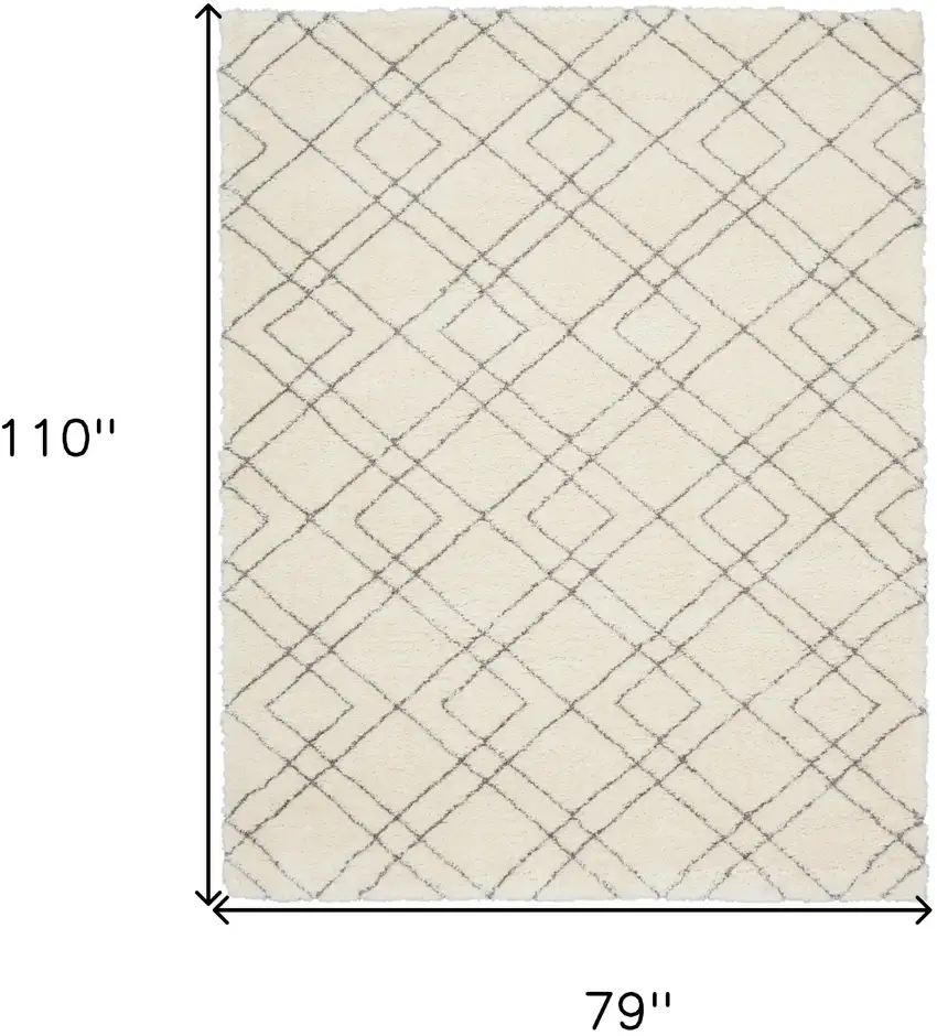 Ivory and Gray Geometric Shag Area Rug Photo 3