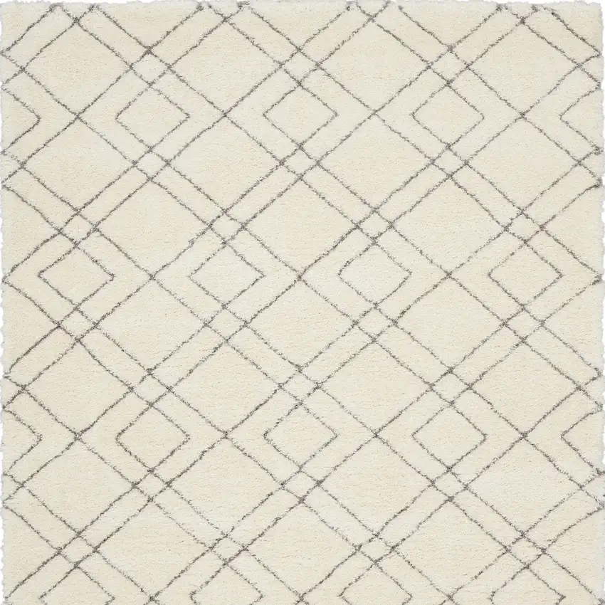 Ivory and Gray Geometric Shag Area Rug Photo 7