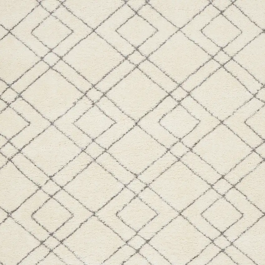 Ivory and Gray Geometric Shag Area Rug Photo 6