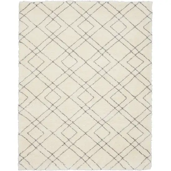 Ivory and Gray Geometric Shag Area Rug Photo 1