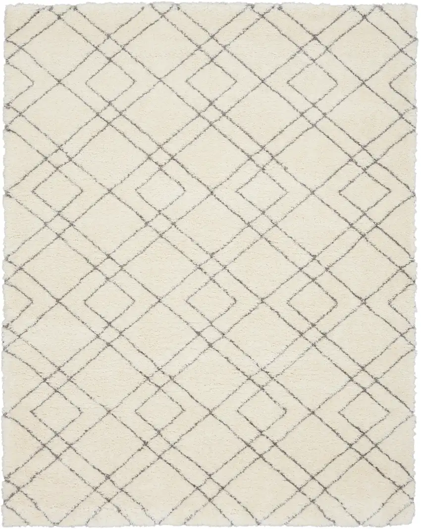 Ivory and Gray Geometric Shag Area Rug Photo 1