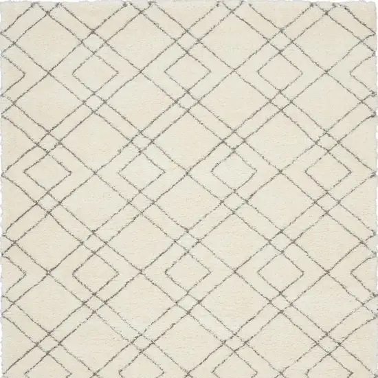 Ivory and Gray Geometric Shag Area Rug Photo 7