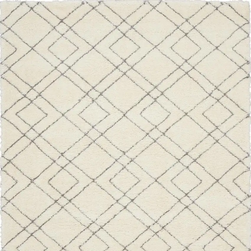 Ivory and Gray Geometric Shag Area Rug Photo 7
