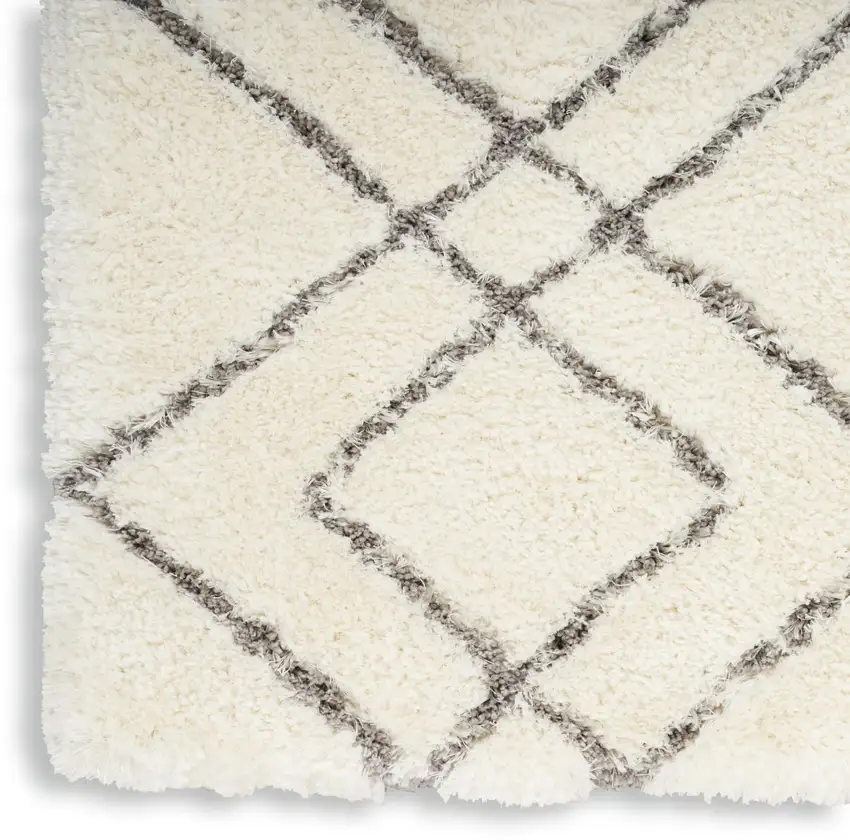 Ivory and Gray Geometric Shag Area Rug Photo 9