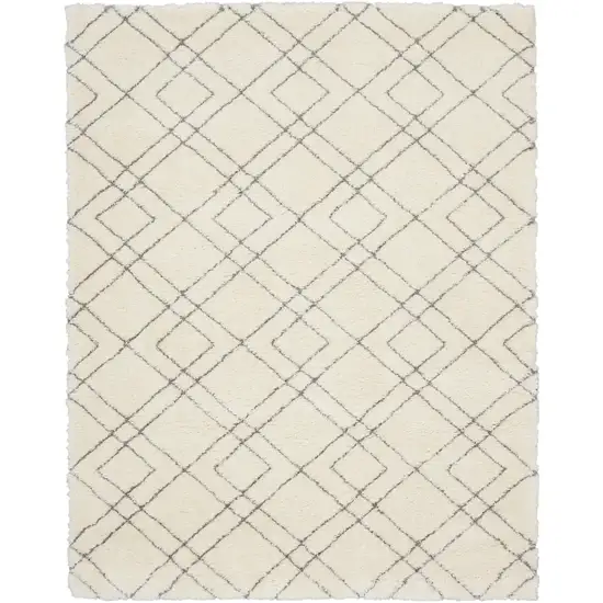 Ivory and Gray Geometric Shag Area Rug Photo 4