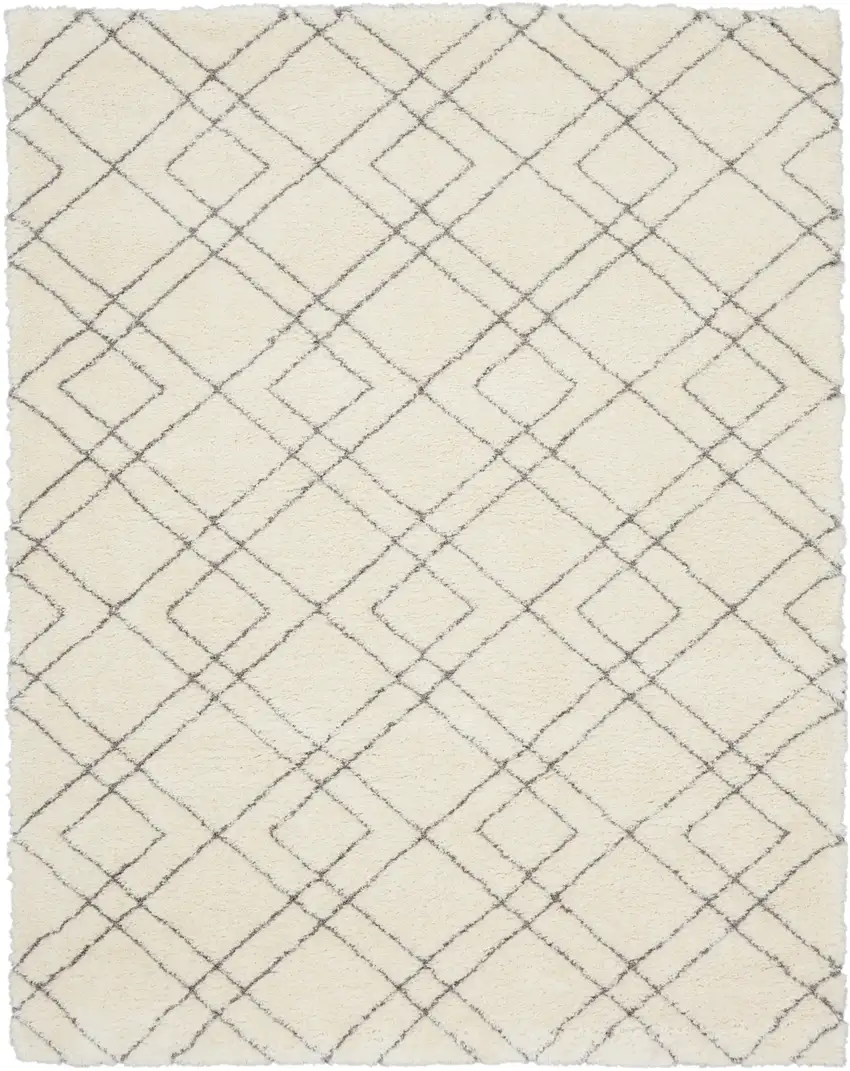 Ivory and Gray Geometric Shag Area Rug Photo 4