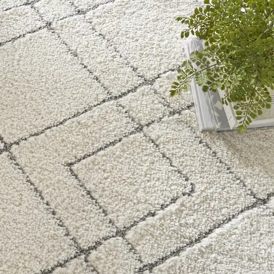 Ivory and Gray Geometric Shag Area Rug Photo 8