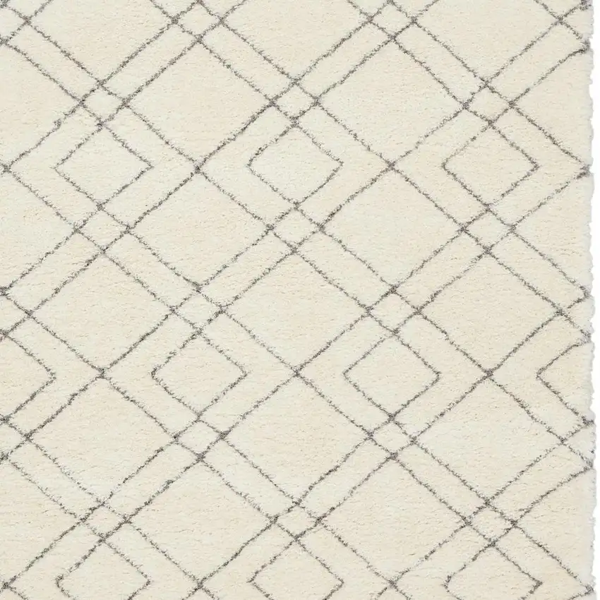 Ivory and Gray Geometric Shag Area Rug Photo 7
