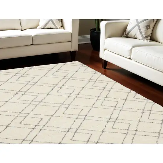 Ivory and Gray Geometric Shag Area Rug Photo 4