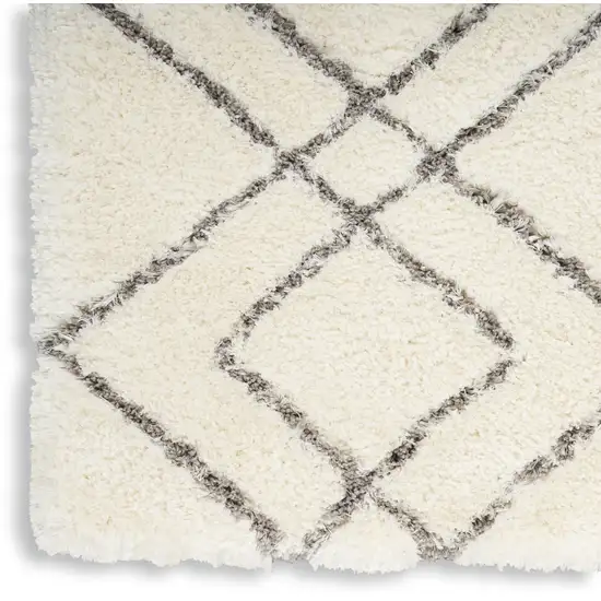Ivory and Gray Geometric Shag Area Rug Photo 9