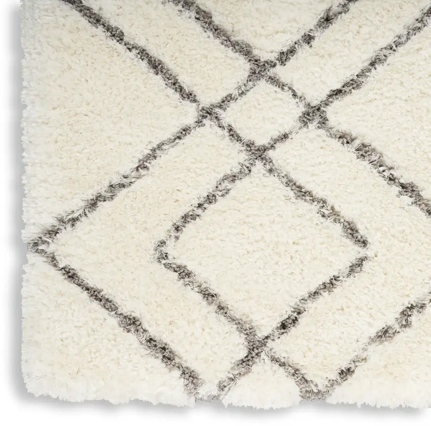 Ivory and Gray Geometric Shag Area Rug Photo 9
