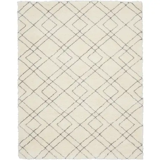 Ivory and Gray Geometric Shag Area Rug Photo 1