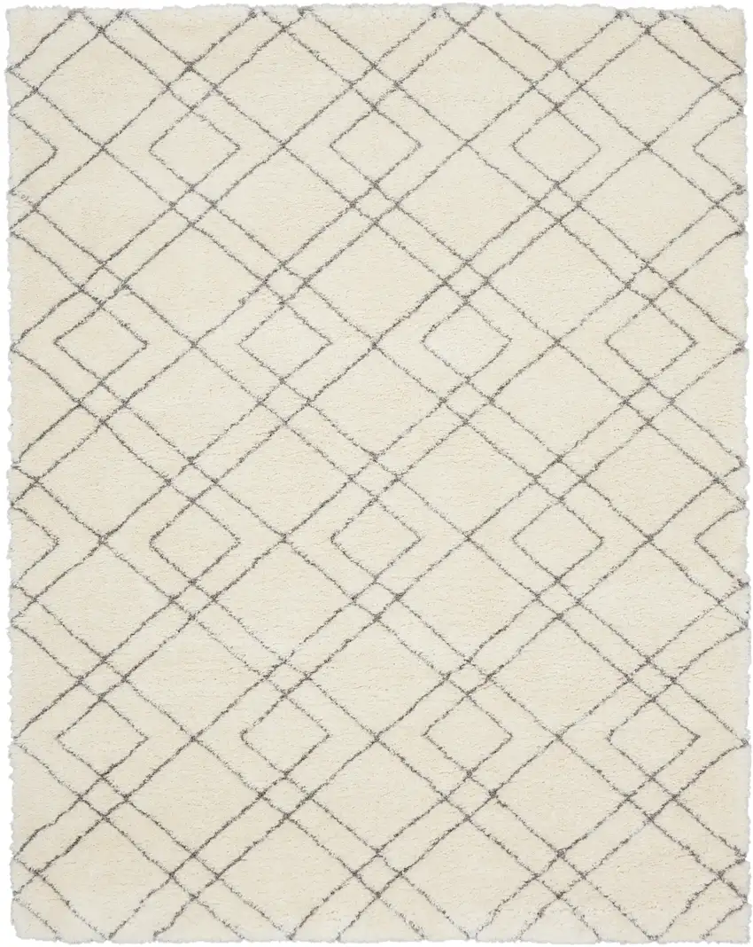 Ivory and Gray Geometric Shag Area Rug Photo 1