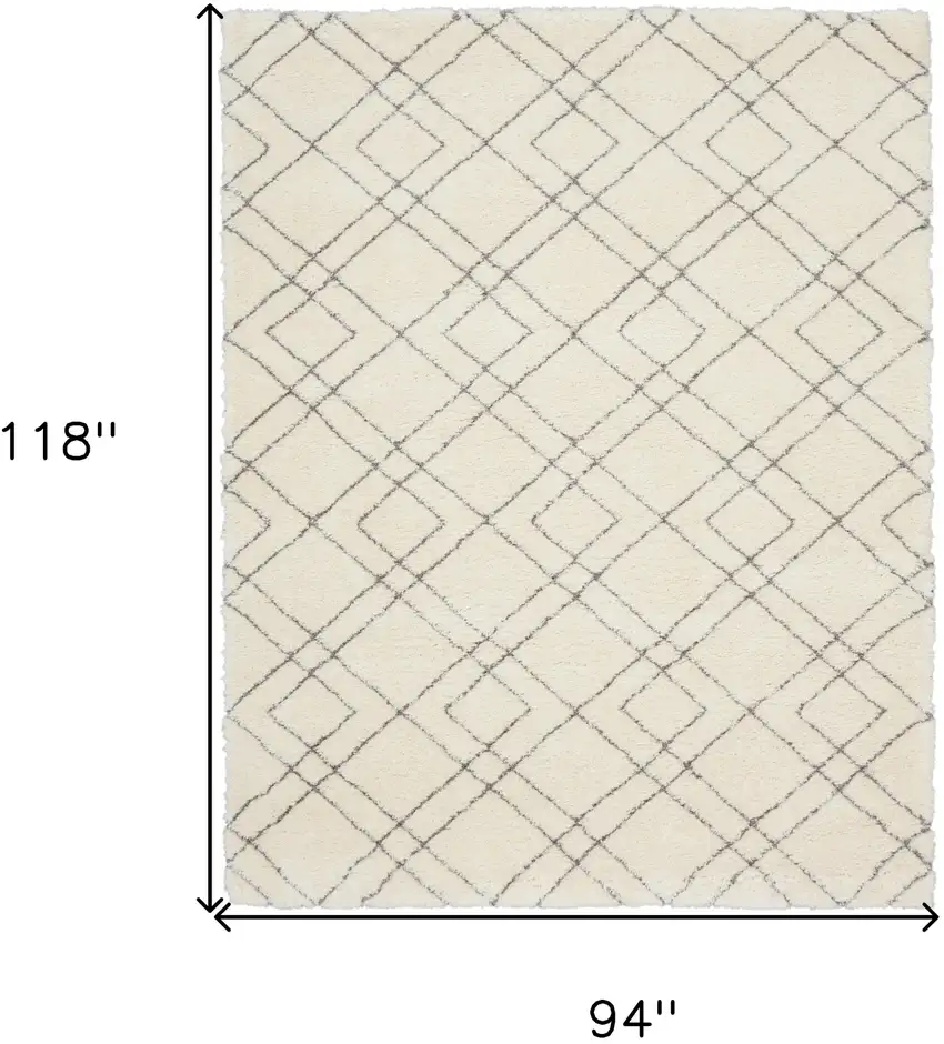 Ivory and Gray Geometric Shag Area Rug Photo 3