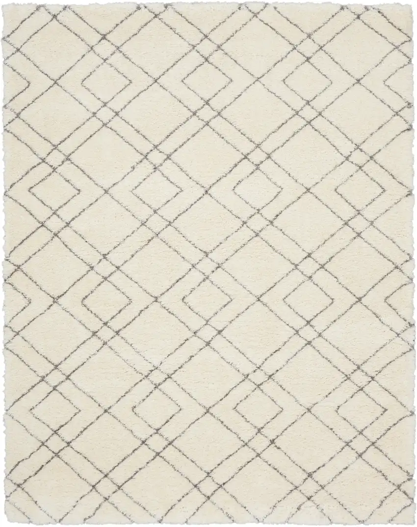 Ivory and Gray Geometric Shag Area Rug Photo 2