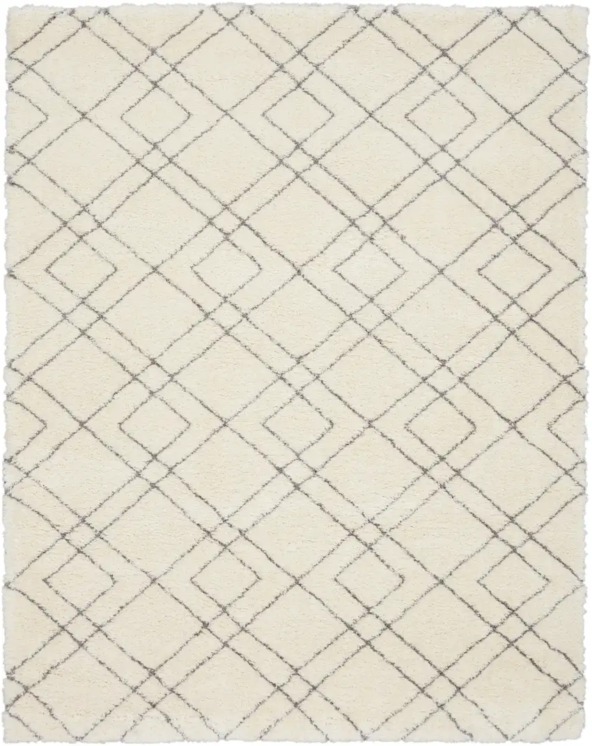 Ivory and Gray Geometric Shag Area Rug Photo 5