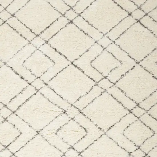 Ivory and Gray Geometric Shag Area Rug Photo 4