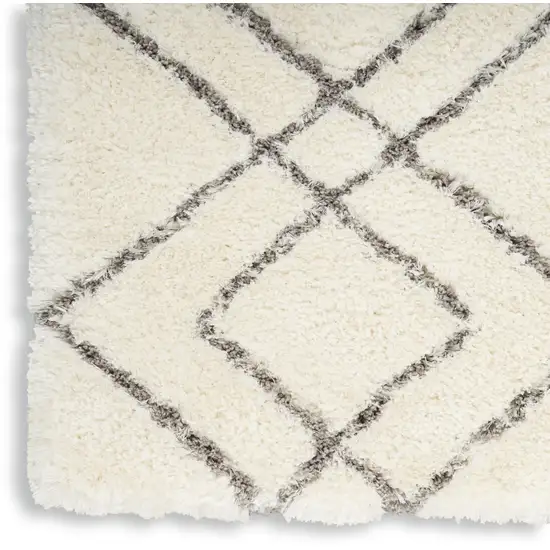Ivory and Gray Geometric Shag Area Rug Photo 8