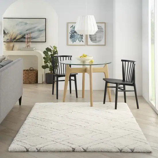 Ivory and Gray Geometric Shag Area Rug Photo 5