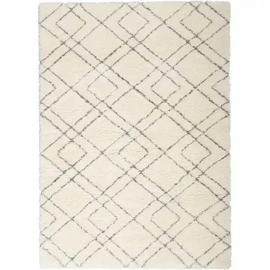 Ivory and Gray Geometric Shag Area Rug Photo 1