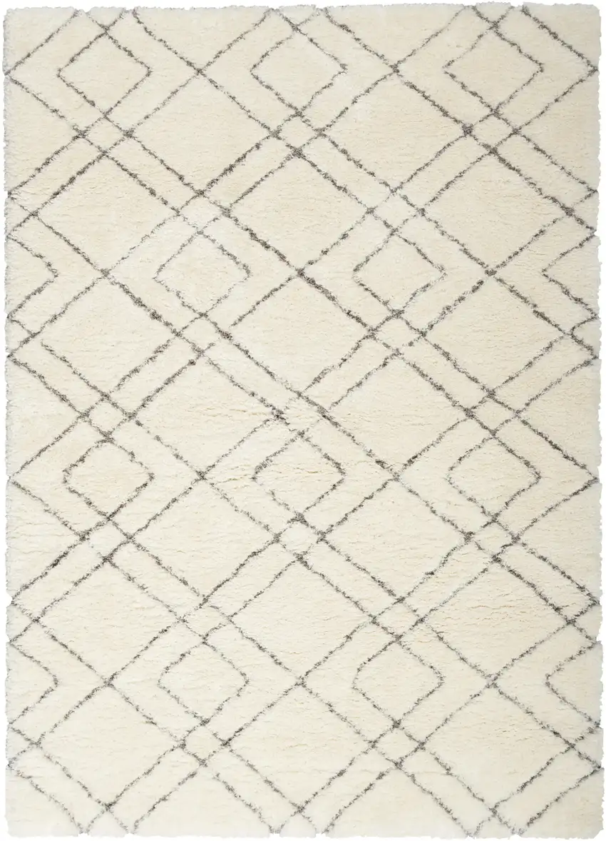 Ivory and Gray Geometric Shag Area Rug Photo 1