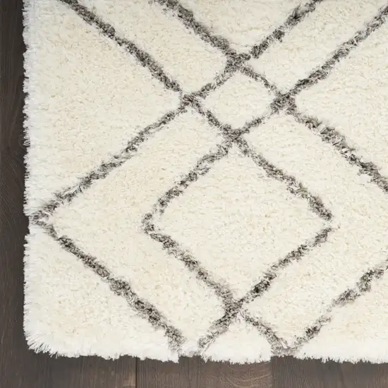 Ivory and Gray Geometric Shag Area Rug Photo 9