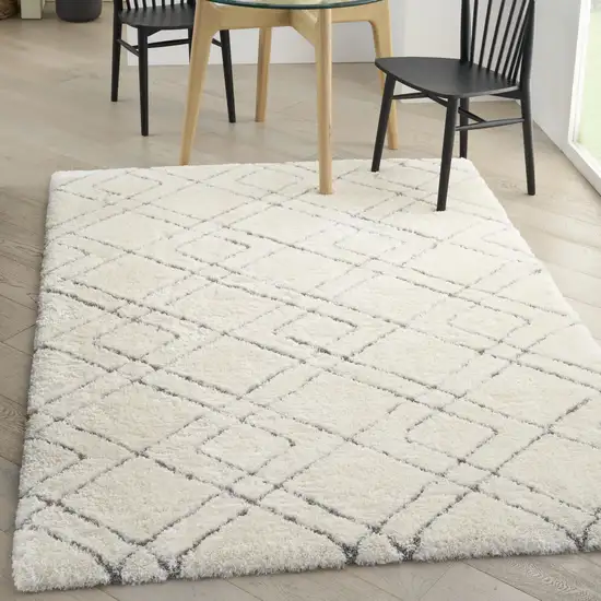 Ivory and Gray Geometric Shag Area Rug Photo 8