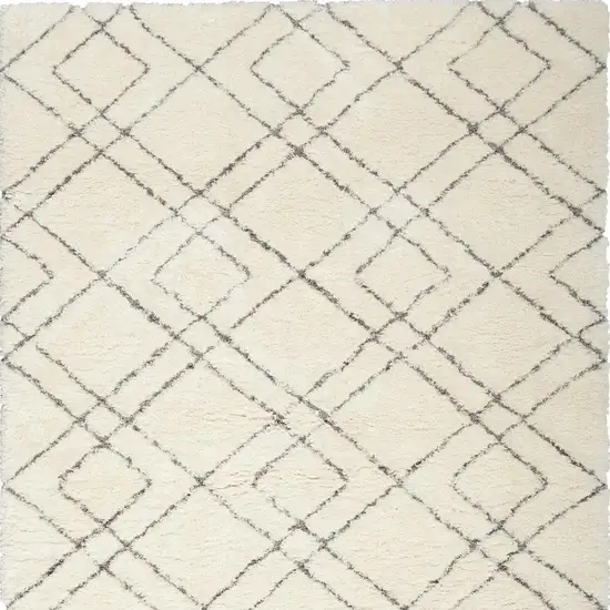 Ivory and Gray Geometric Shag Area Rug Photo 6