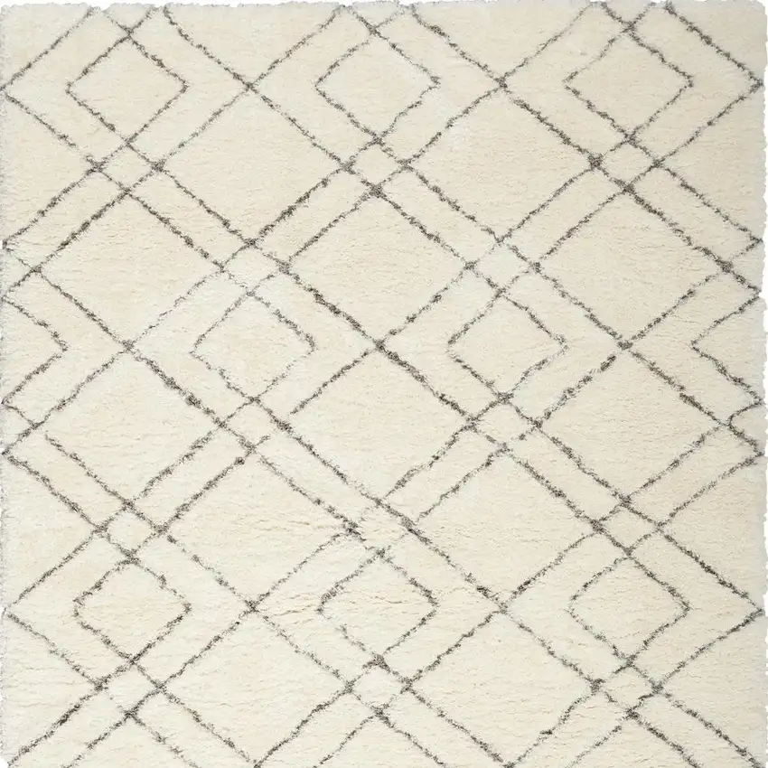 Ivory and Gray Geometric Shag Area Rug Photo 6