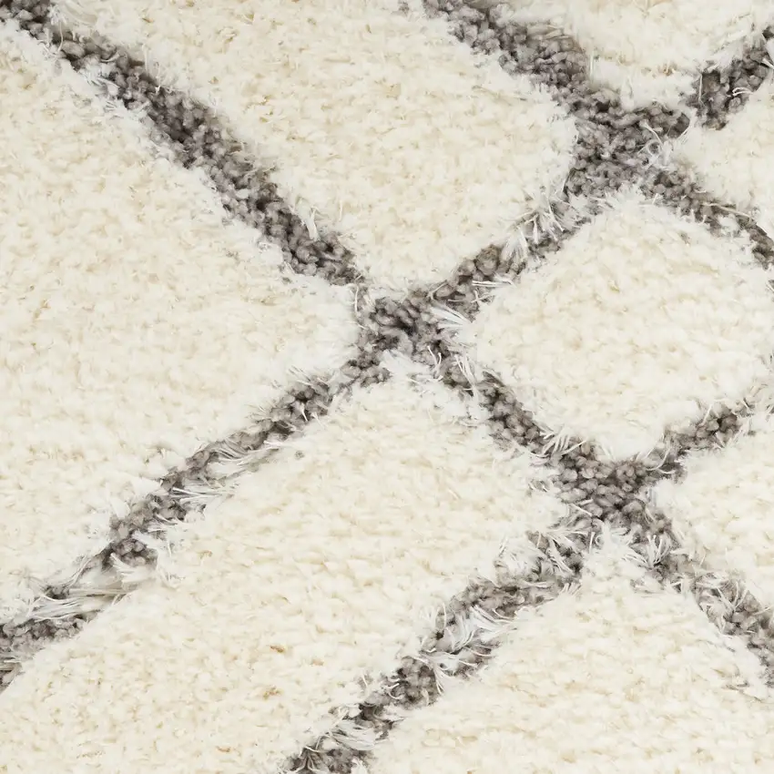 Ivory and Gray Geometric Shag Area Rug Photo 9