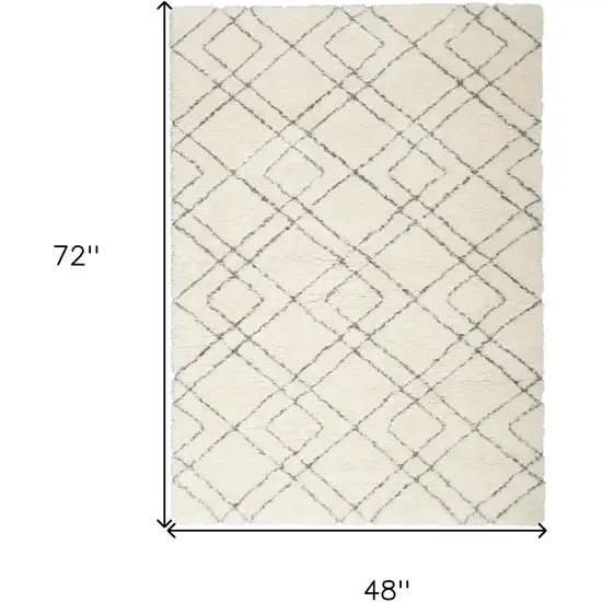 Ivory and Gray Geometric Shag Area Rug Photo 3