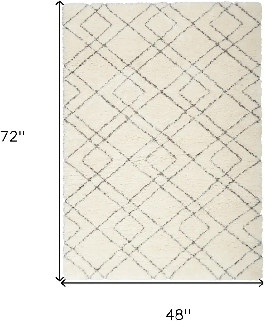 Ivory and Gray Geometric Shag Area Rug Photo 3
