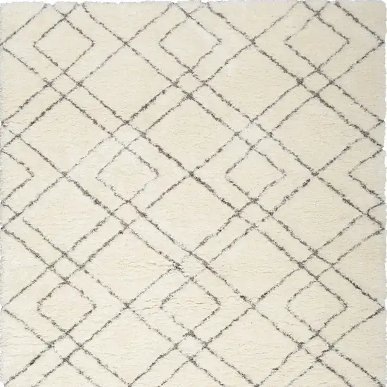 Ivory and Gray Geometric Shag Area Rug Photo 5