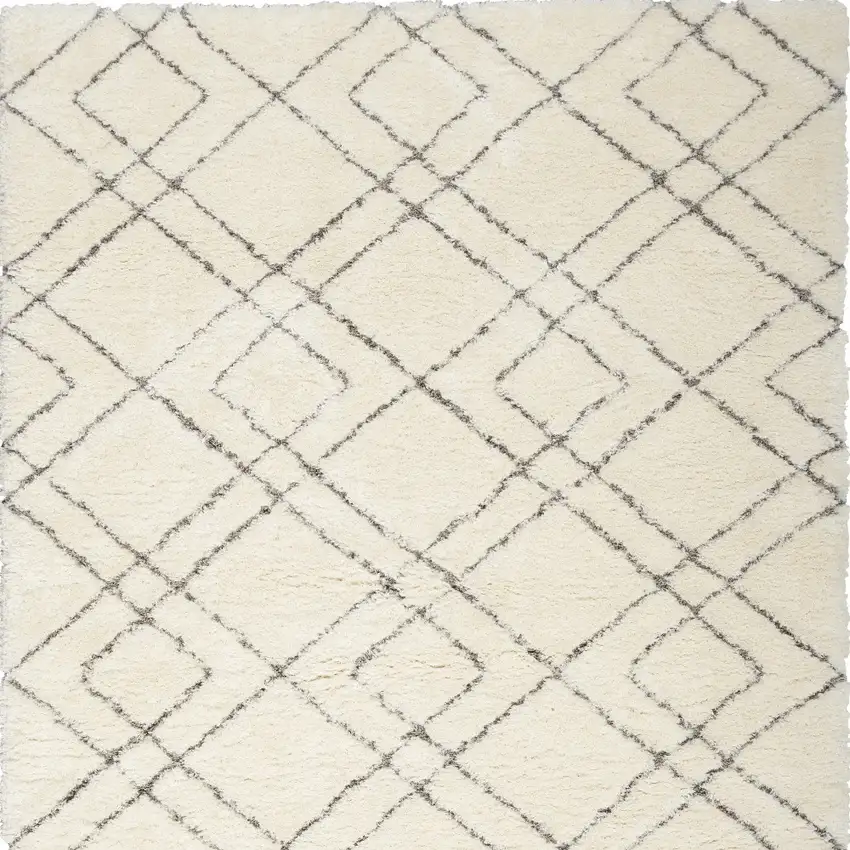 Ivory and Gray Geometric Shag Area Rug Photo 5