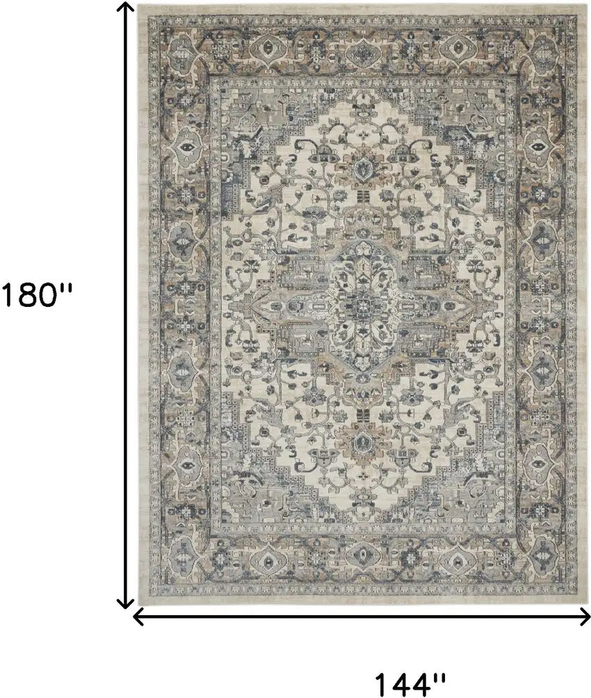 Ivory and Gray Medallion Power Loom Area Rug Photo 3
