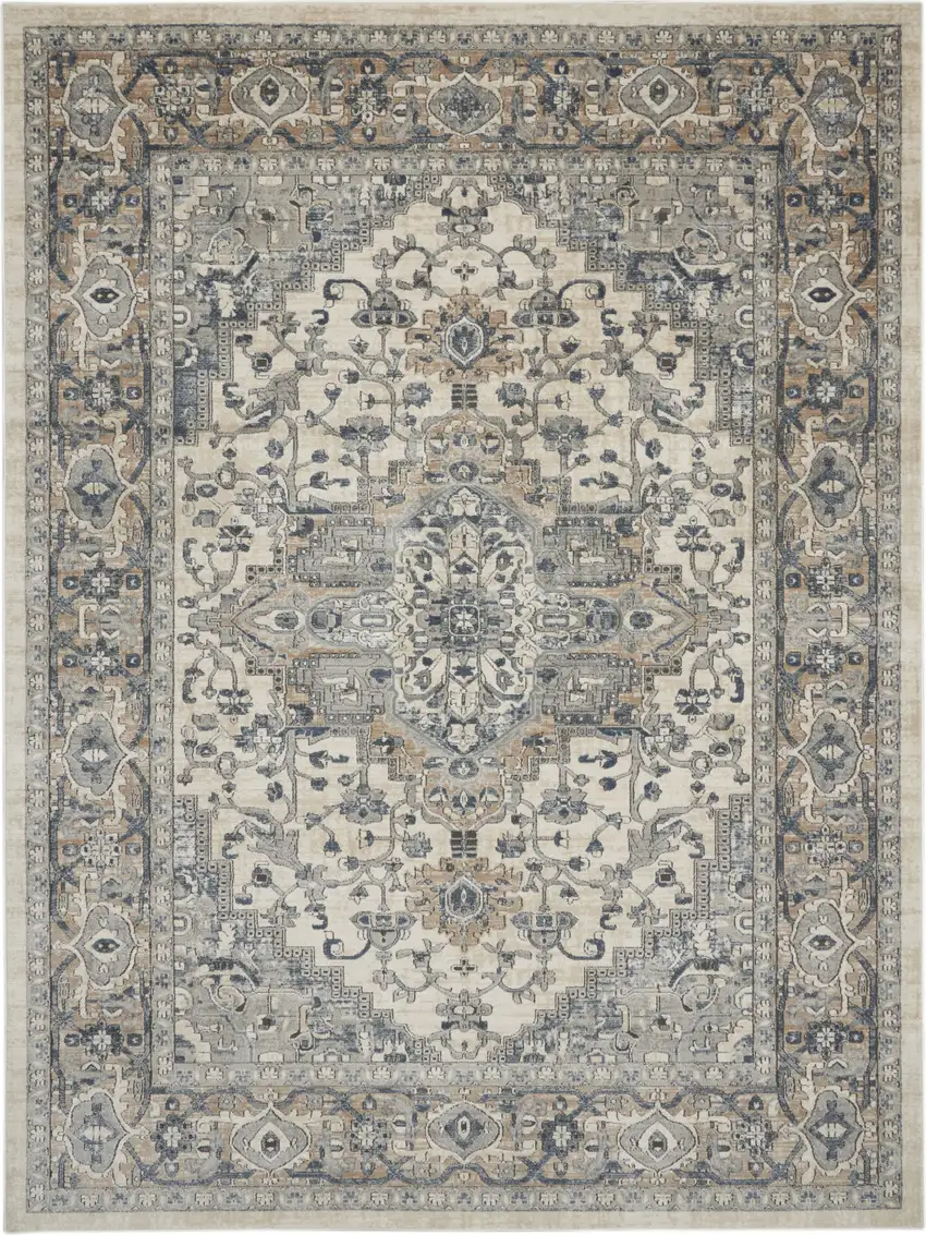 Ivory and Gray Medallion Power Loom Area Rug Photo 2